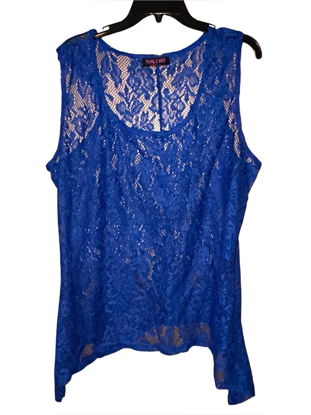 Young & Wild Blue Lace Tank Top Womens 2X Sheer Festival Romantic Whimsigoth